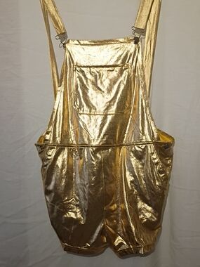 Gold Metallic Women's Short Shorts Overalls, Sz 6, NWT
